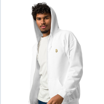 BTC Digital Gold Zip-Hoodie – Vorderansicht am Model