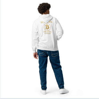 BTC Digital Gold Zip-Hoodie – Rückenprint am Model